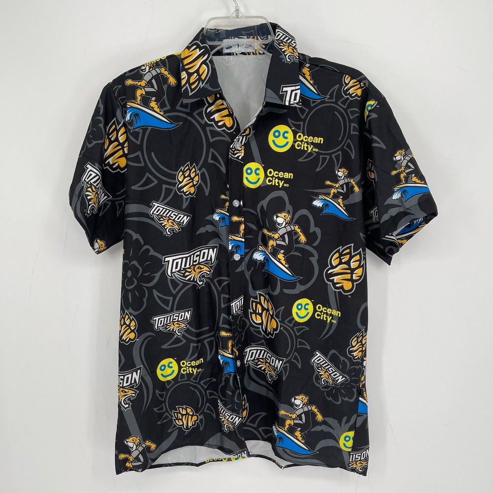 BWM Global Men's Black Towson Tigers Ocean City Smiley Button Down Shirt Size M